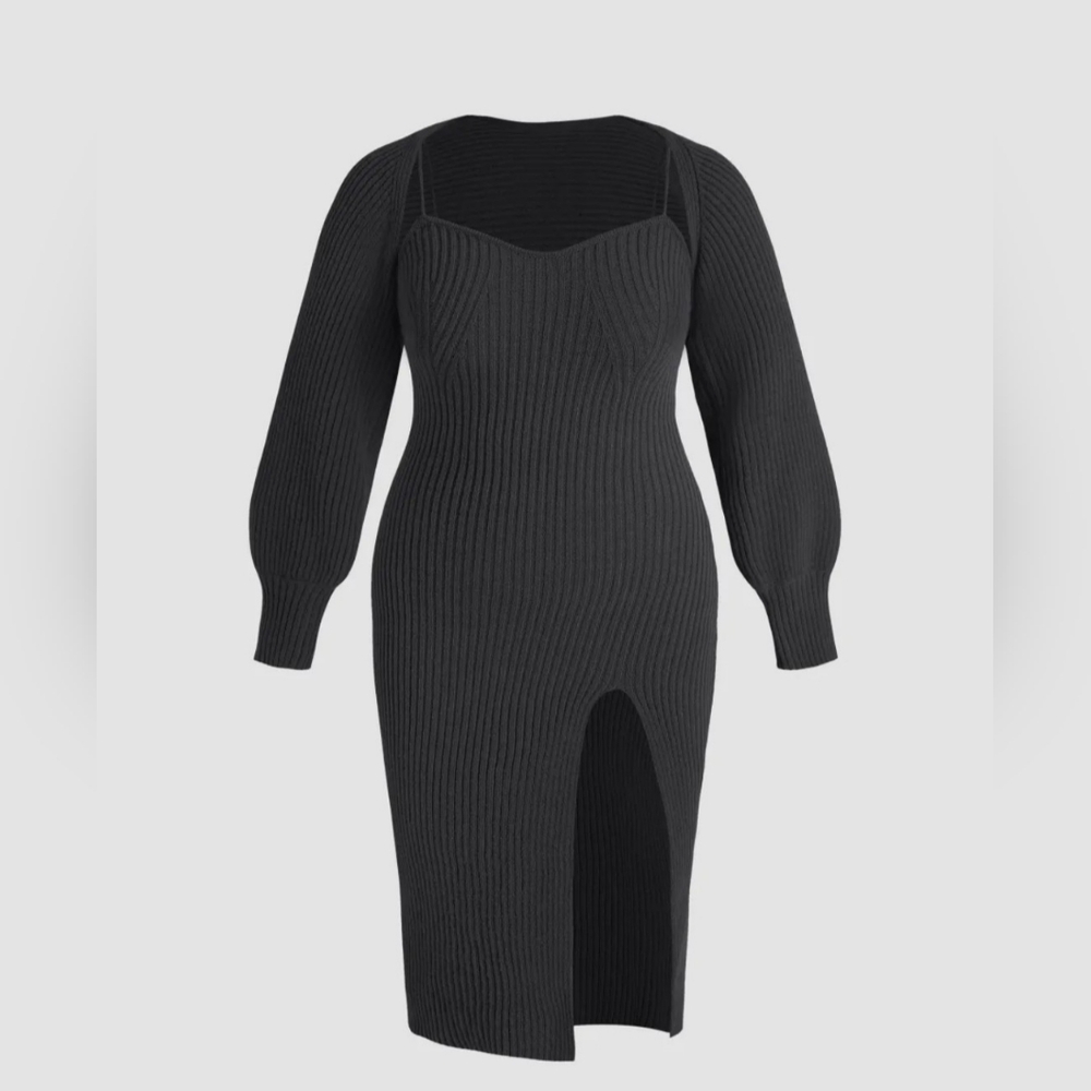 NWT Cider Black 2pc Knit Cami and Midi Dress Set Size 3X
